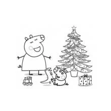 Peppa Pig celebrating Christmas with George coloring page
