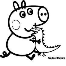 Peppa Pig holding a dinosaur toy coloring page