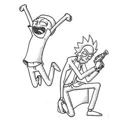 Rick and Morty in action coloring page