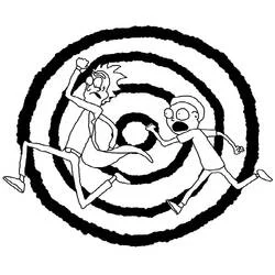 Rick and Morty running through a portal coloring page