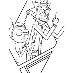 Rick and Morty making a rude gesture coloring page