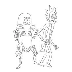 Rick Sanchez and Pickle Rick standing together coloring page