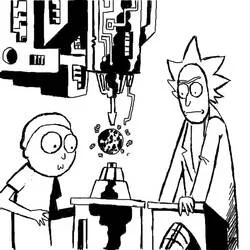 Rick and Morty watching a machine coloring page