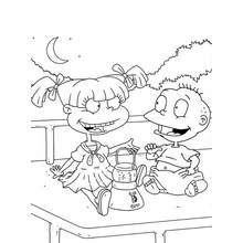 Rugrats Angelica and Tommy playing outside at night coloring page