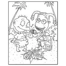 Tommy and Kimi sharing a bottle on the island coloring page