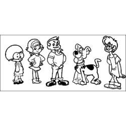 Scooby Doo and friends standing in a row coloring page