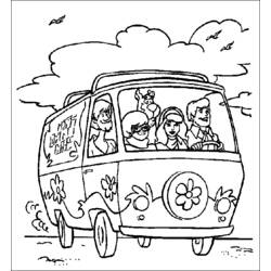 Scooby Doo gang riding the Mystery Machine coloring page