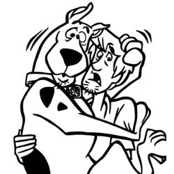 Scooby Doo hugging Shaggy in fear coloring page