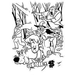 Scooby-Doo and Shaggy fleeing a witch in the forest coloring page