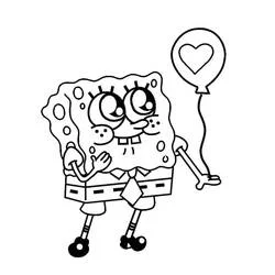 SpongeBob SquarePants with heart balloon coloring page
