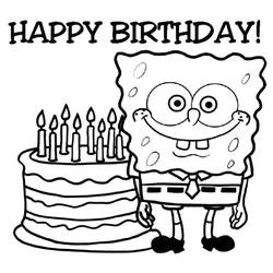 SpongeBob SquarePants with birthday cake coloring page