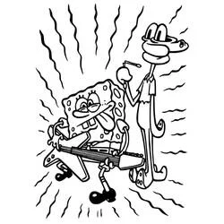 SpongeBob SquarePants with Squidward playing music coloring page