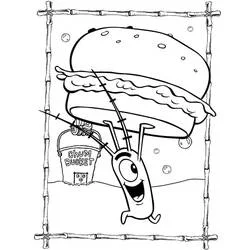 SpongeBob SquarePants holding a giant Krabby Patty coloring page