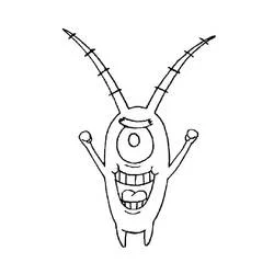 Sheldon Plankton laughing with arms raised coloring page