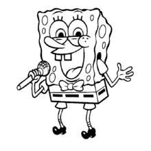 SpongeBob SquarePants singing with a microphone coloring page