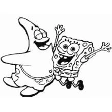 SpongeBob SquarePants and Patrick jumping happily coloring page