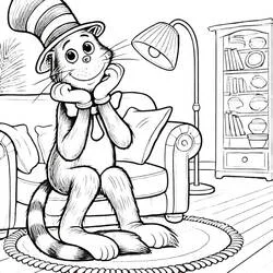 The Cat in the Hat sitting in a living room coloring page