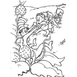 The Cat in the Hat playing tug of war with children coloring page
