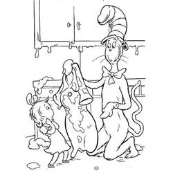 The Cat in the Hat cleaning up a messy stain coloring page