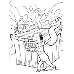 Sally and Conrad hiding behind a big box coloring page