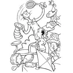 The Cat in the Hat juggling with children watching coloring page