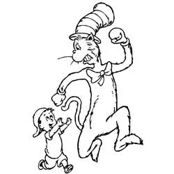 The Cat in the Hat dancing with a boy coloring page