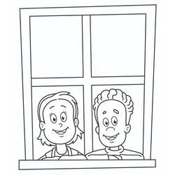 Sally and Conrad looking through a window coloring page