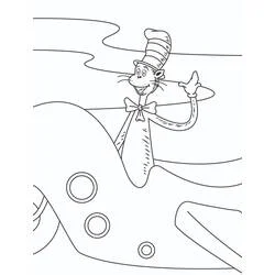 The Cat in the Hat waving from a vehicle coloring page