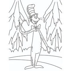 The Cat in the Hat waving among trees coloring page