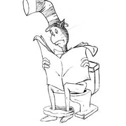 The Cat in the Hat reading newspaper on toilet coloring page