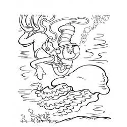 The Cat in the Hat diving underwater near a jellyfish coloring page