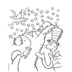 The Cat in the Hat next to a popcorn tree coloring page