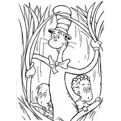 The Cat in the Hat parting tall grass with two kids coloring page