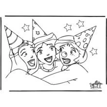 Totally Spies girls celebrating with party hats coloring page