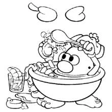 Mister Potato Head taking a bubble bath coloring page