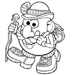 Mister Potato Head hiking with a backpack coloring page