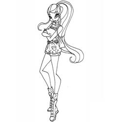 Stella posing with long ponytail and shorts coloring page