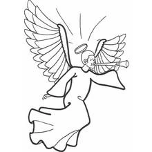 Angel playing a trumpet coloring page