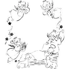 Angel garland framing a sleeping child coloring page