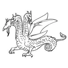 Three-headed dragon with wings spread coloring page