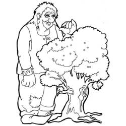 Giant picking fruit from a tree coloring page