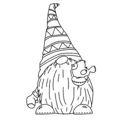 Gnome with a long beard and pointed hat coloring page