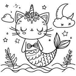 Mermaid Cat - Free printable coloring pages