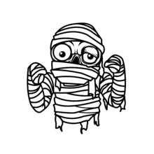 Mummy with big eyes and bandages coloring page