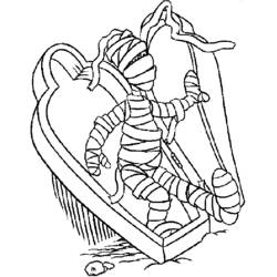 Mummy stepping out of an open coffin coloring page