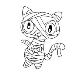 Mummy cat wrapped in bandages coloring page