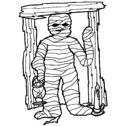 Mummy standing in a doorway with a lantern coloring page