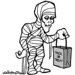 Mummy holding a trick or treat bag coloring page