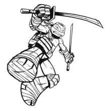 Leonardo the Ninja Turtle in combat pose coloring page