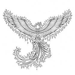Phoenix spreading fiery wings coloring page